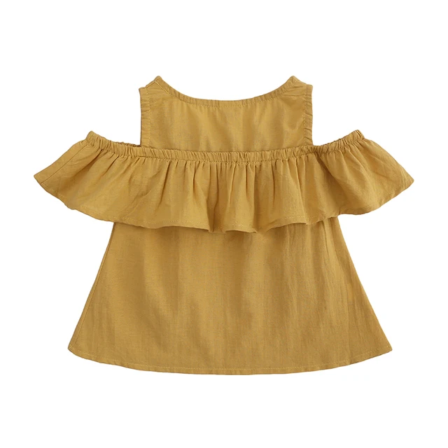 New Summer Girls Clothing Set Fashion Yellow Off-Shoulder Blouse +Shorts Suit 2PCS Baby Girls Clothes MB484 4