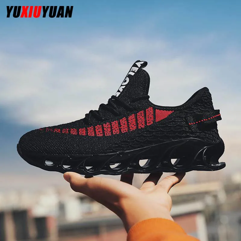 

Fashion Men Mesh (Air mesh) Breathable Blade Outdoor Running Shoes Leisure Lace-Up Cushioning Solid Sport Sneakers
