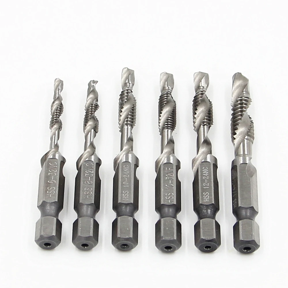 

FGHGF 6PCS US Standard Compound Tapping Machine with Functions of Tapping and Chamfering Hex Shank Drill Bits for Metal