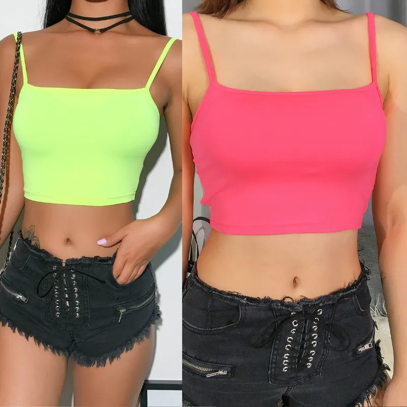 

2019 Sexy Women Spaghetti Strap Slim Fit Vest Crop Tops Women Tank Tops Solid Sports Summer Female Shirts