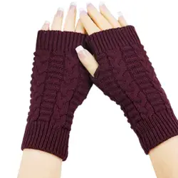 Перчатки Стильный ручной теплые зимние перчатки Для женщин Arm вязаный крючком Вязание из искусственной шерсти варежки теплые митенки