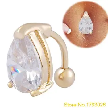 

Crystal Rhinestone Belly Button Ring Dangle Navel Ring Body Piercings Reverse Heart 4THO