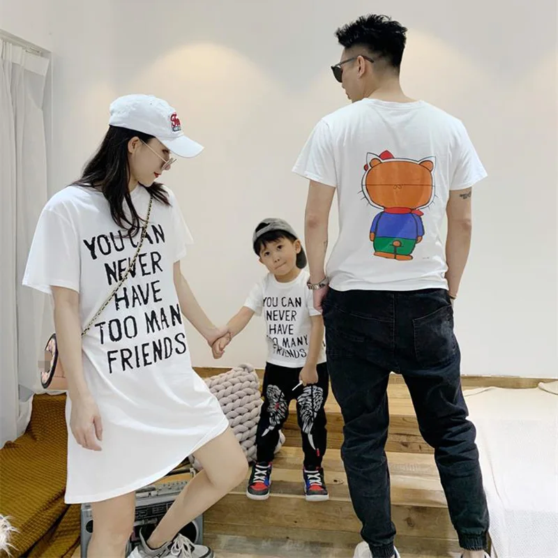 New Family Matching Clothes Gifts Letter Printed Father Kids T-shirts Mother Dress Adult Summer Short Sleeve Tops Cotton Shirt 