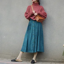 Весеннее Новое поступление, замшевая плиссированная юбка Faldas Largas Elegantes с пуговицами, свободная винтажная юбка с высокой талией