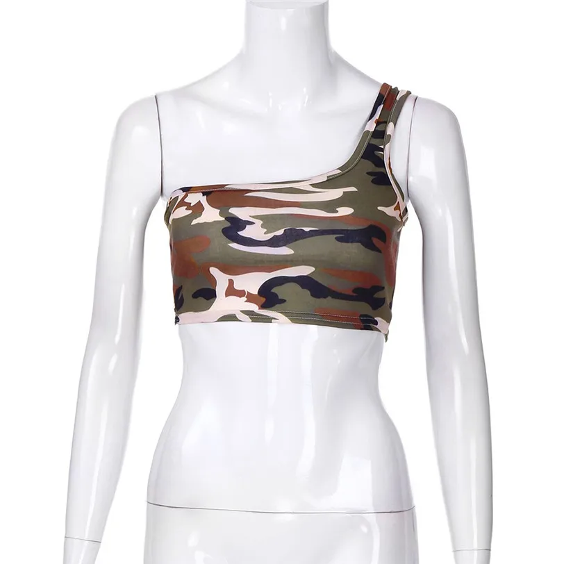 One Shoulder Camouflage Crop Top Female Tank Women's Tops Vest Base Shirt Cropped Women's Blouse Sleeveless Wholesale noJE21 (6)