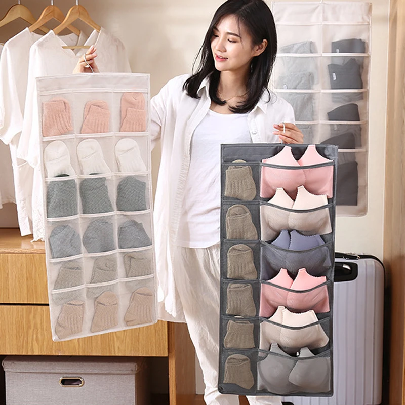 30 Pockets Clear Hanging Bag Socks Bra Underwear Rack Hanger Storage Organizer
