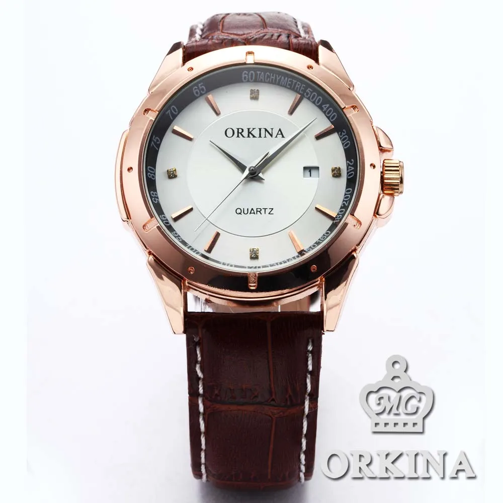 3 цвета бренд Orkina 2016 новые часы мужские дисплей с датой Аналоговый Кварцевые часы с кожаным ремешком Cool horlogs Mannen Подарочная коробка Zegarki Meskie