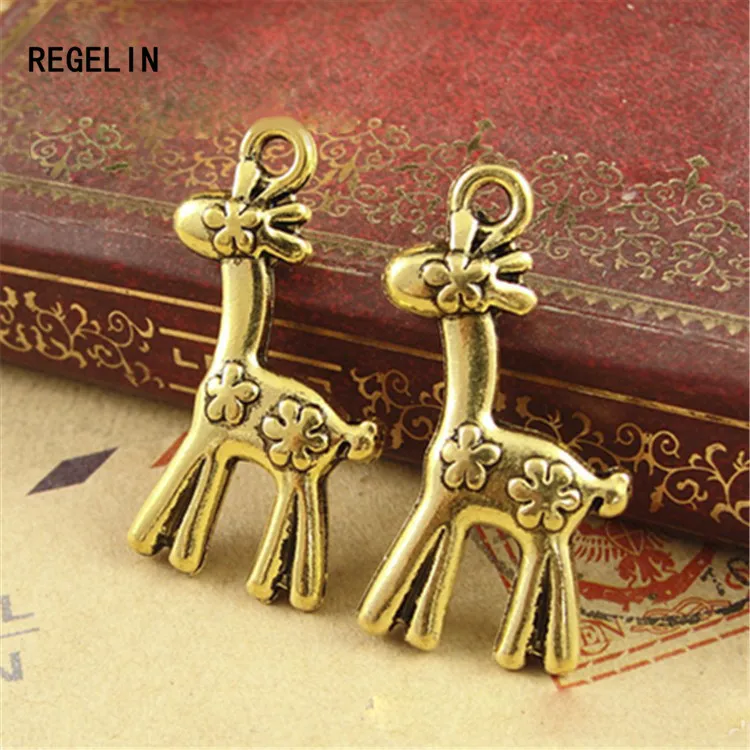

REGELIN 10pcs 17x30mm Antique Bronze Sika deer Charm Pendant for Diy Necklace Jewelry Accessories Making Handmade Craft