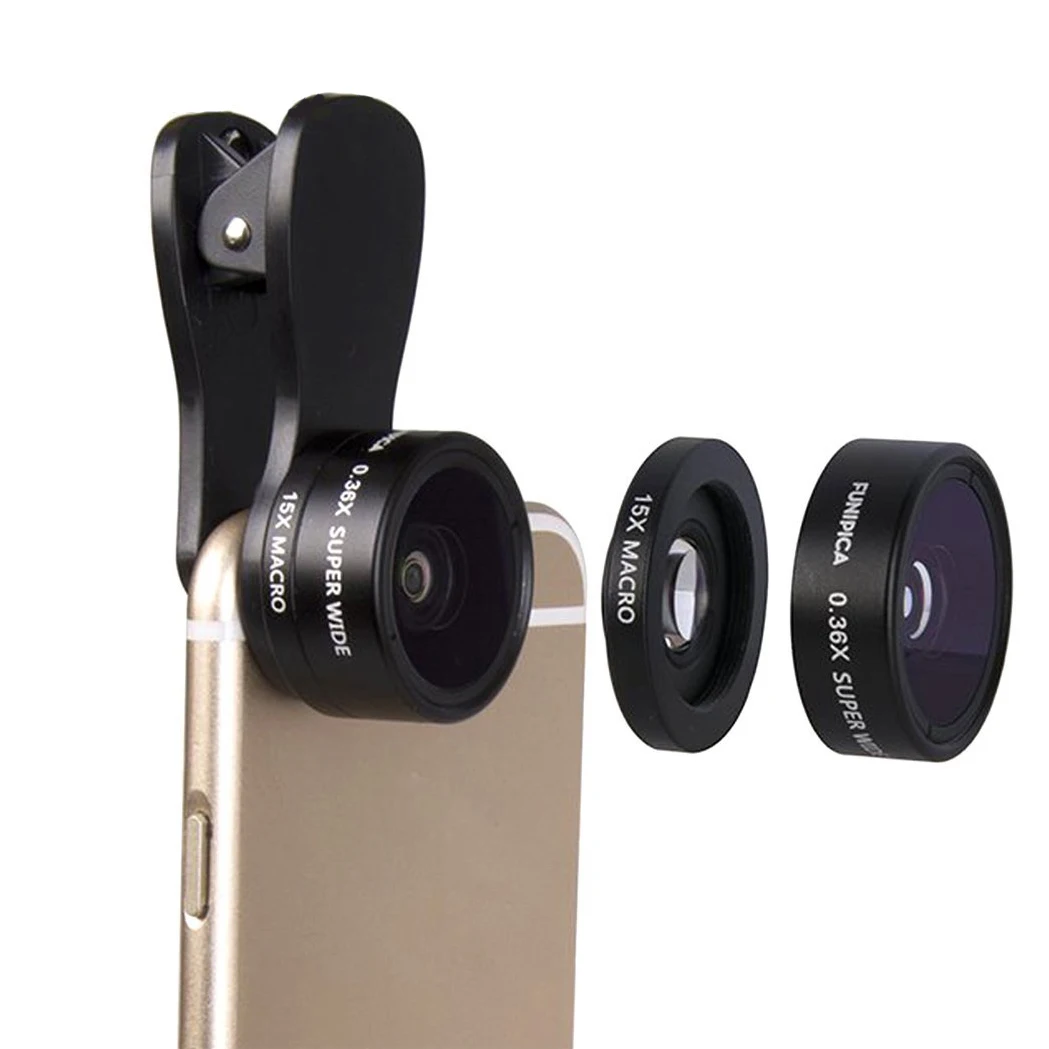 Universal Clip On Camera Lens Kit 0.36X Super Wide Angle + 15X Macro