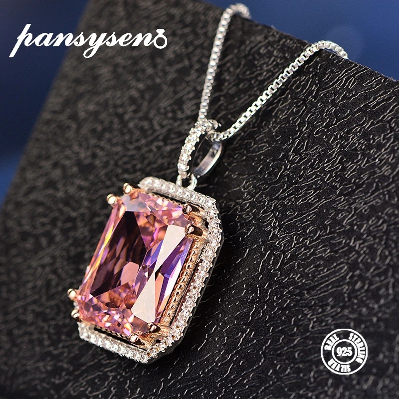 

PANSYSEN 925 Silver Women's Pendant Necklaces 12x16MM Natural Pink Spinel Gemstone Necklace Top Brand Fine Jewelry Wedding Gift