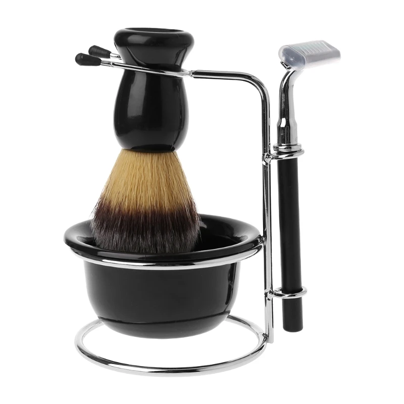 

4 in 1 Men Manual Razor Set Stainess Steel Stand Organization Shaving Beard Razor Brush Bowl New
