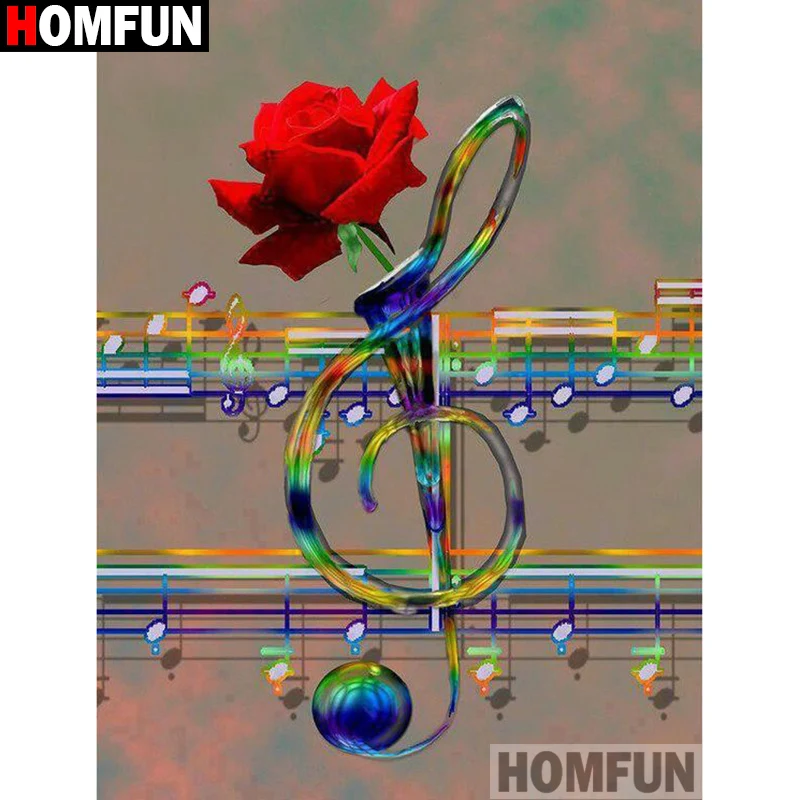 HOMFUN Full Square/Round Drill 5D DIY Diamond Painting "Music rose flower" 3D Diamond Embroidery Cross Stitch Home Decor A21360