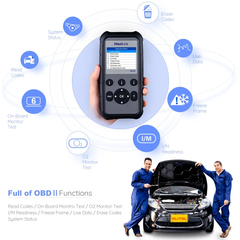 Autel ML629 OBD2 автоматический диагностический инструмент может считывать код сканер автомобильный сканирующий инструмент CAN ABS SRS передача двигателя