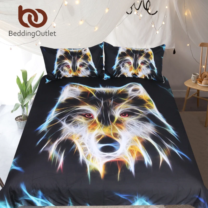 

BeddingOutlet 3D Wolf Bedding Set King Vivid Duvet Cover Set Boys Black Home Textiles 3-Piece Animal Printed Bedclothes