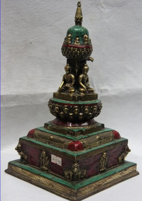 

song voge gem S0548 Tibet Temple Copper Bronze inlay turquoise Coral Sakyamuni Stupa Buddhist pagoda