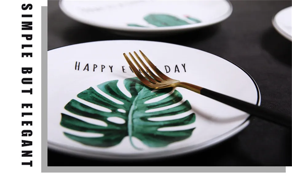 Cactus Pineapple Green Tropical Plant Ceramic Dishes Dinnerware Plate Bowl 8 inch Porcelain Dish Tableware Home Decorative Gift (12)