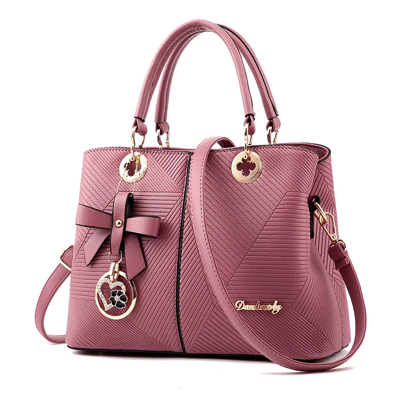 Женские кожаные сумки роскошные дизайнерские женские сумки через плечо модные женские сумки через плечо сумки с верхней ручкой - Цвет: Розовый