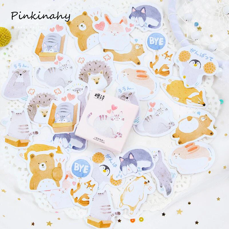 45Pcs/box Cute Animal Cat Rabbit DIY Scrapbooking Diary Sticker Planner Decorations Album Stick Label School Stationery | Канцтовары для