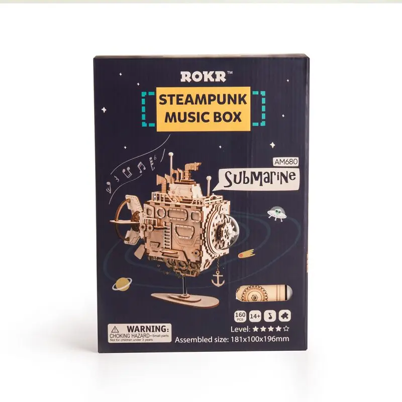 ROKR DIY стимпанк музыкальная шкатулка модель подводной лодки 3D деревянные головоломки музыкальные игрушки Сборка Модели Конструкторы для Прямая AM680