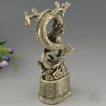 

Chinese Miao Silver Fengshui Zodiac Dragon Loong Play Bead Animal Statue