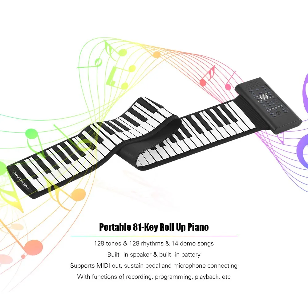 Высокое качество 88 ключей портативный рулонное пианино электронная клавиатура кремния встроенный стерео динамик 1000mA литий-ионный батарея поддержка