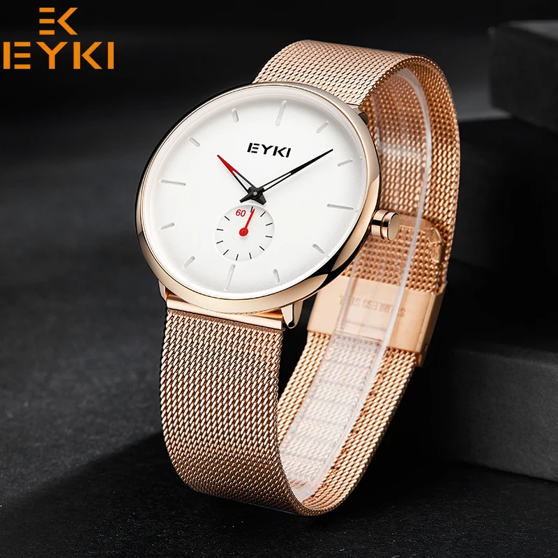 

EYKI Brand Women Watches Luxury Analog Stainless Steel Mesh Quartz Watches Rose Gold Ladies Dress Clock Gift Box Relogio Mujer