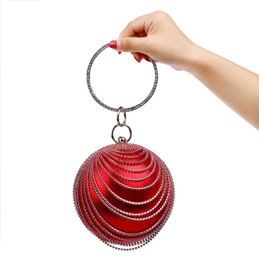 

LJL Women's Ball Shape Crystal Evening Clutch Purse Wedding Party HandBags(Red)
