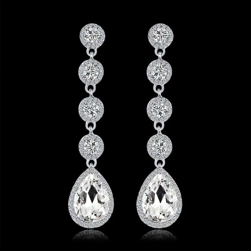 

High-end Crystal Earrings Pendant Luxury Jewelry Women Charm Fashion Long Dangle Wedding