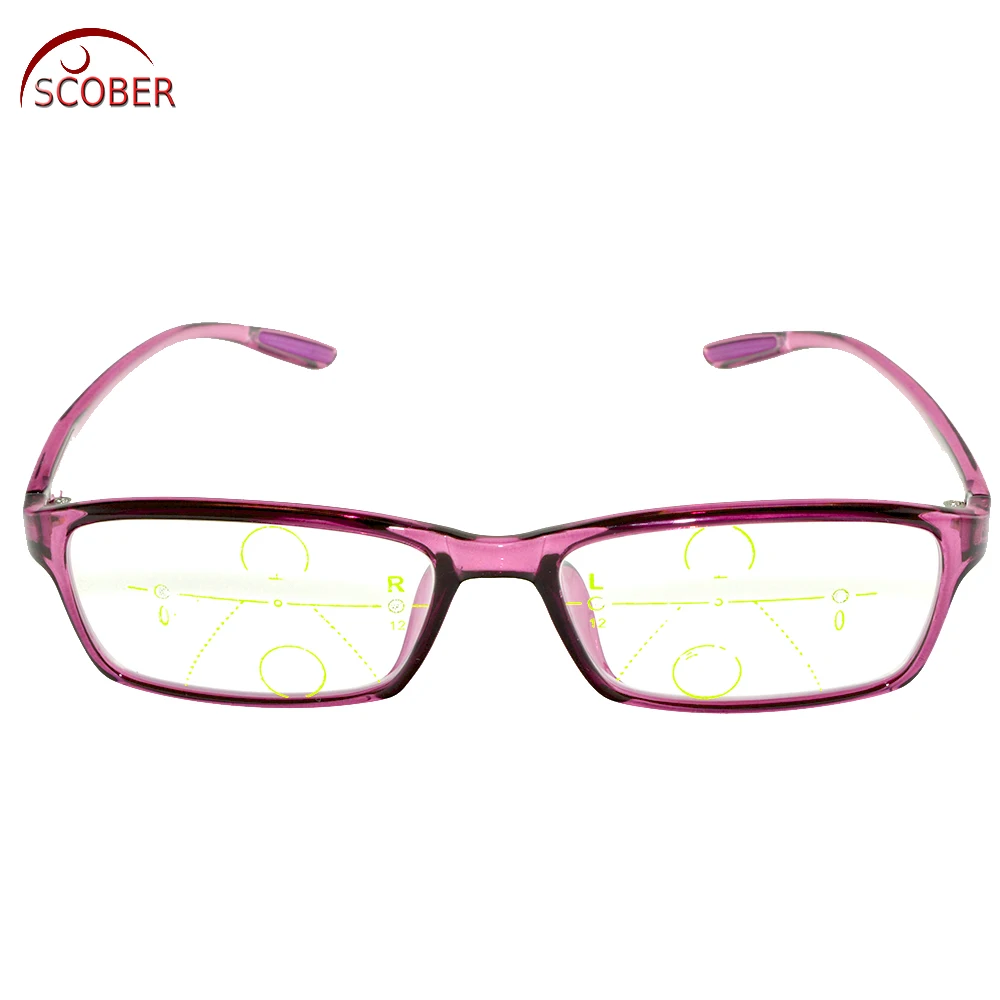 SCOBER = прогрессивные Мультифокальные очки для чтения, фиолетовый квадрат TR90, сверхлегкие супер сильные очки для чтения, близкий и Дальний Топ, от 0 до+ 1 до+ 4