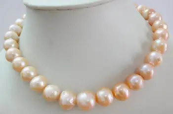 

classic 13-14mm round south sea gold pink pearl necklace 14