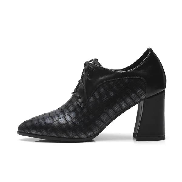 SOPHITINA/новые женские туфли-лодочки повседневная обувь из натуральной кожи на высоком квадратном каблуке, на шнуровке, с острым носком Модные Туфли-лодочки с ремешком на щиколотке, MO35 - Цвет: Черный