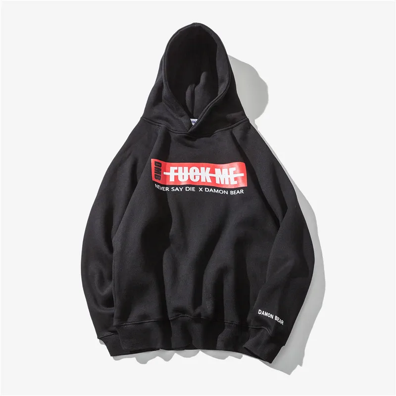 Japanese Harajuku Fleece Lined Aesthetic Printed Hoodies for Men Urban Boys Streetwear Hiphop