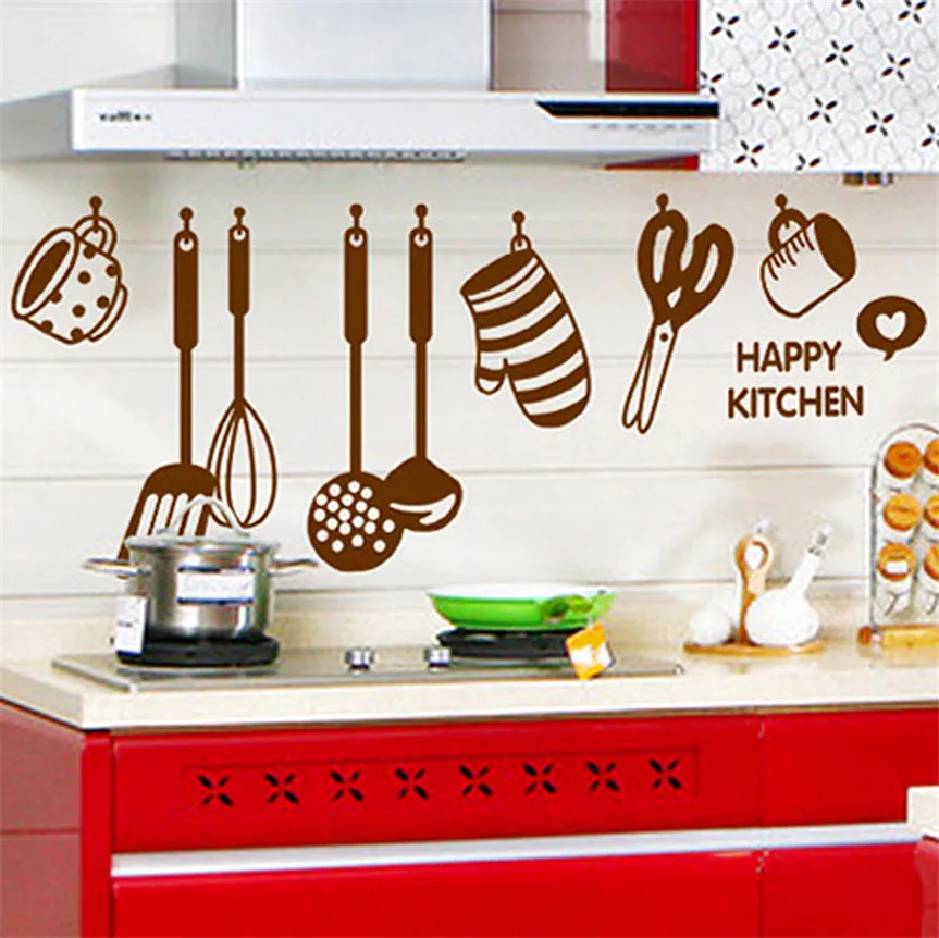 Wall sticker Waterproof Removable Happy Kitchen Wall Decal Vinyl Home