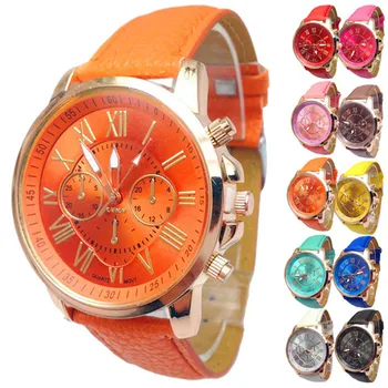 

GEMIXI watch women's Famous Brand High Quality steel back cover Stylish Numerals Faux Leather colorful Analog Quartz Wrist Watch
