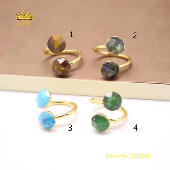 

5pcs Faceted Round Stones Fashion Rings,Natural Gems Coin Shape Rings Jewelry,Plated Gold Copper Circle Rings Charms GH255