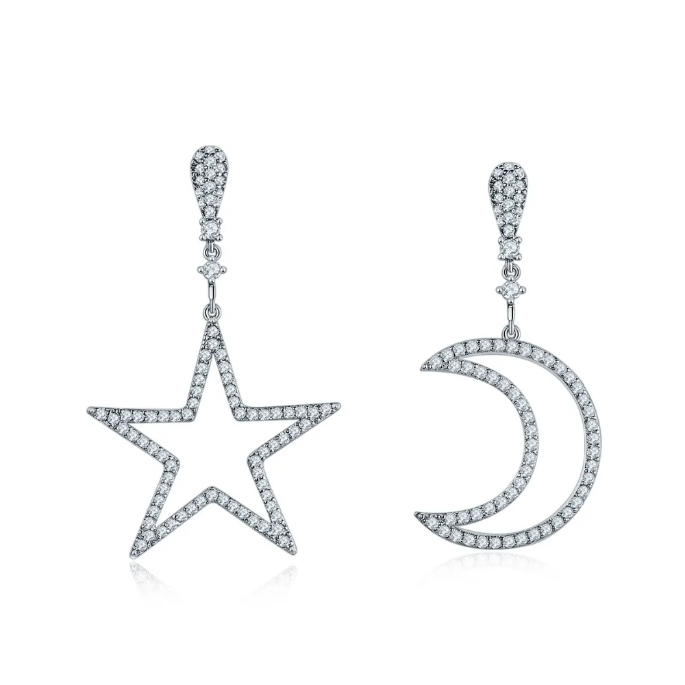 

Brand New Stars Moon Cubic Zirconia CZ Earrings for Women Sweet Gift Jewelry Romantic Asymmetrical earring Femme free shipping