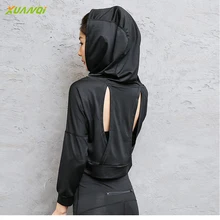 Для женщин с капюшоном куртки с длинными рукавами футболка Фитнес тренажерный зал работает Йога рубашки