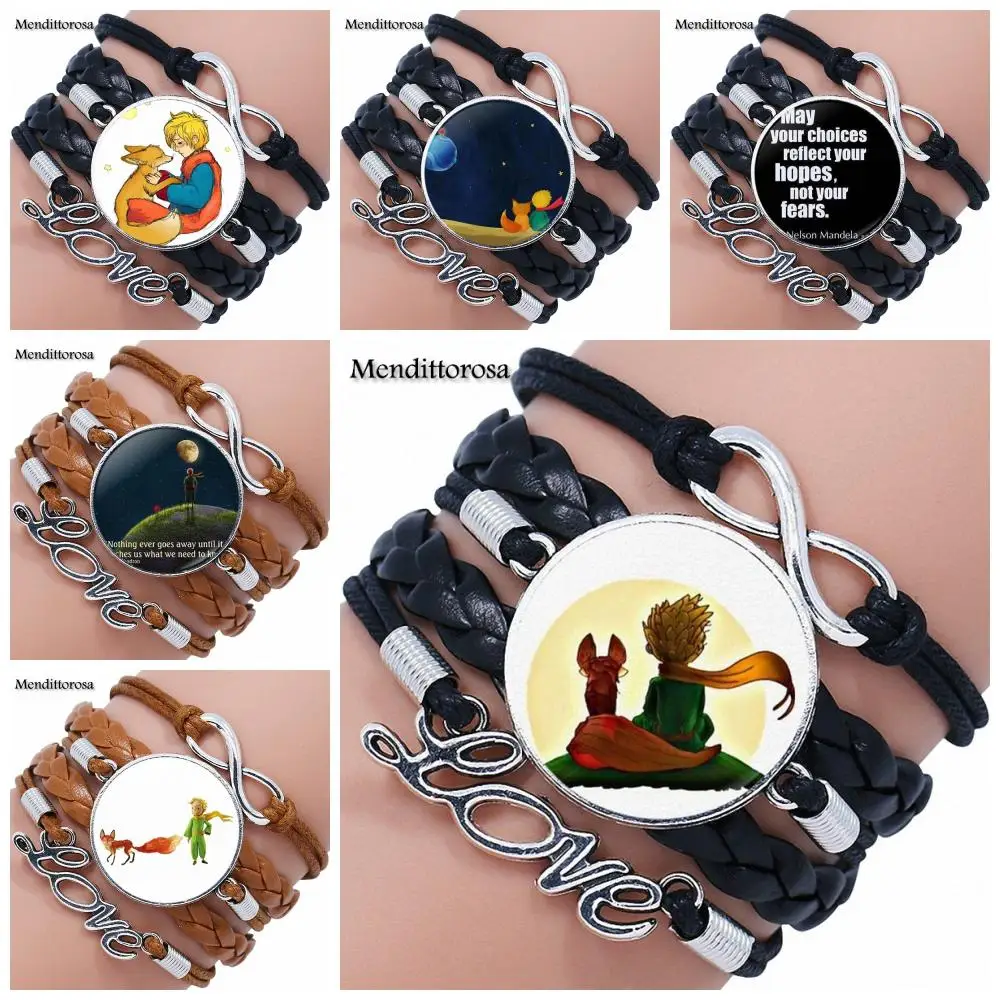 

The Little Prince Logo Multilayer Black/Brown Leather Bracelet Bangle Glass Cabochon Jewelry For Women Kids Gift