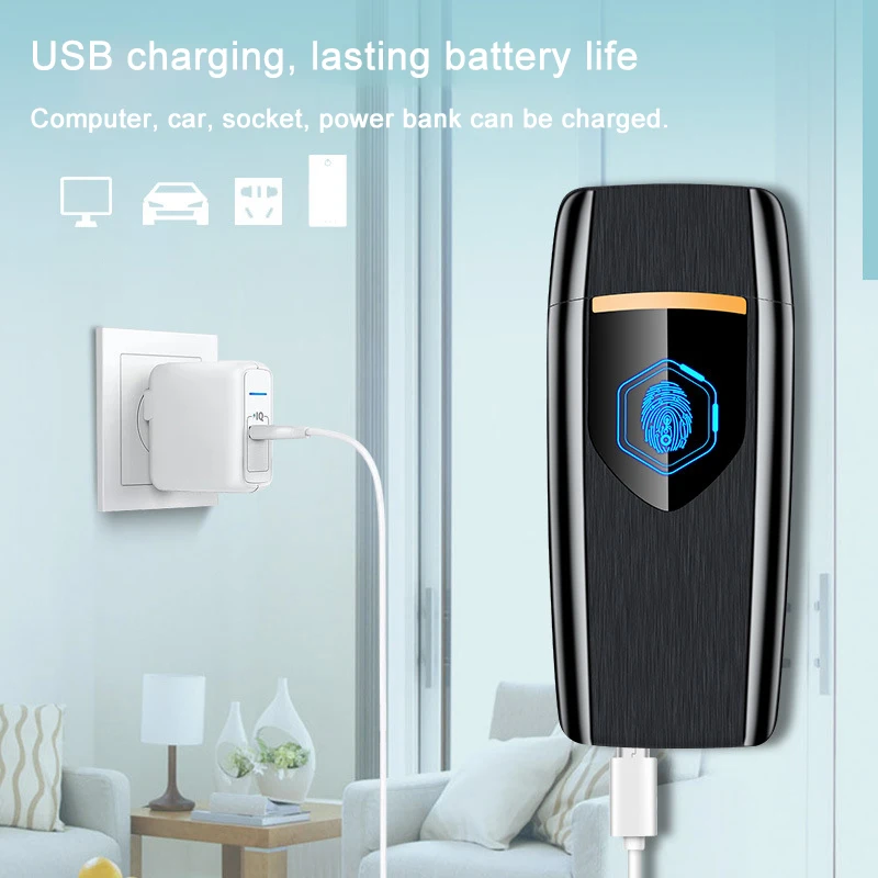 Ультра тонкая перезаряжаемая USB Зажигалка LED сенсорный экран электрическая