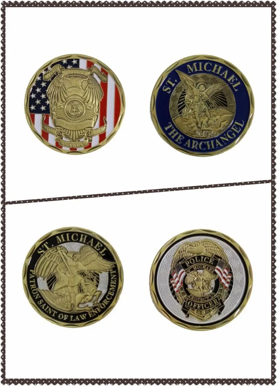 

10pcs/lot US falg St Michael archangel officer and law Enforcement Police Officer bronze souvenir challenge coins collectiable