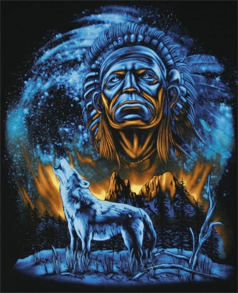 HOWLING WOLF W INDIAN SPIRT MOON BLACK TEE SHIRT SIZE XXL adult T264