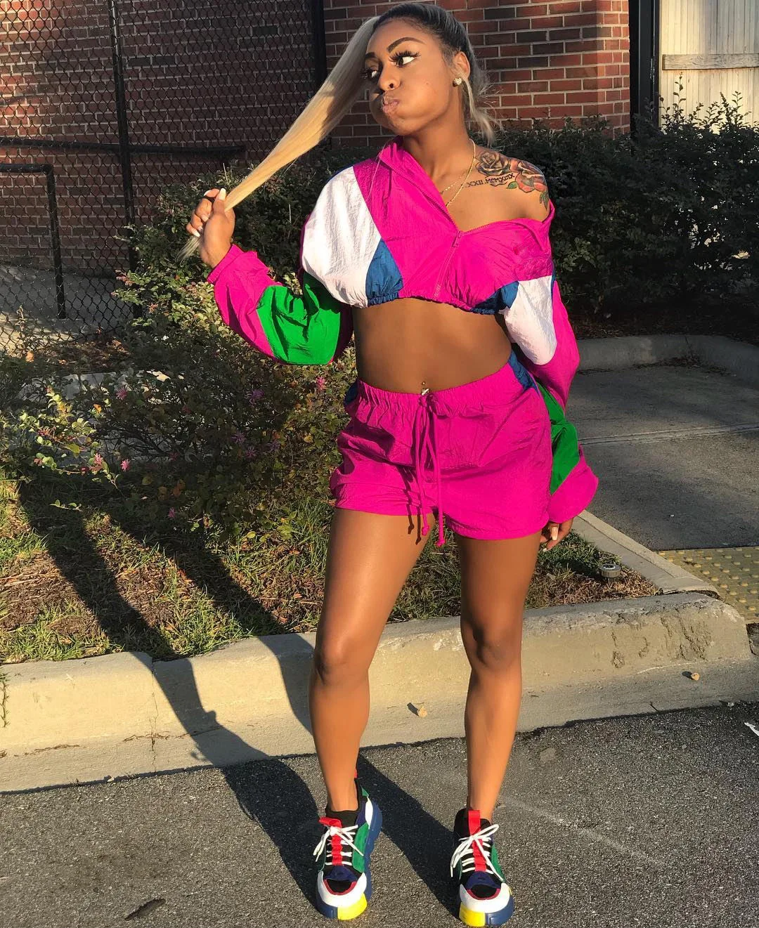 

New Long Sleeve Zipper Sport Suit Two Piece Running Set Patchwork Top Shorts Casual Femme Tracksuit Fitness Jogging Sportwear