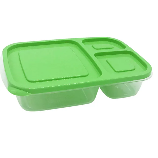 Plastic Lunch Box With Lid 3 Compartments Food Fruit Container Picnic