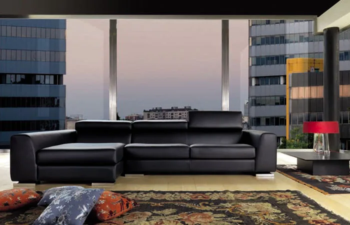 Cheap soft line leather sofas in black color | Мебель