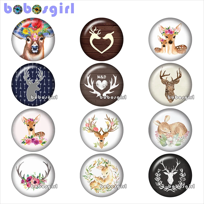 

deer flower glass snap button jewelry DIY Round photo cabochons flat back TW1304