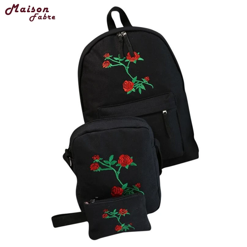 

Maison Fabre Backpack Women 3 Sets Girls Embroidery Rose School Travel Backpack school Bag Shoulder Drop Shipping 2019 Fashion