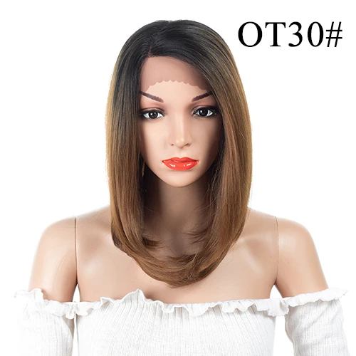 Aigemei Synthetic Short Straight Bob Wig Side Part Lace Front Wig 2