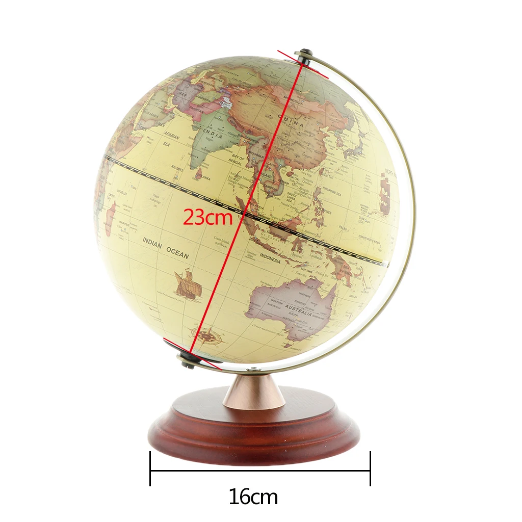 Spinning World Globe Ocean Map With Wooden Stand Geography Kids Students Educational Toy Home Office Miniatures Gift