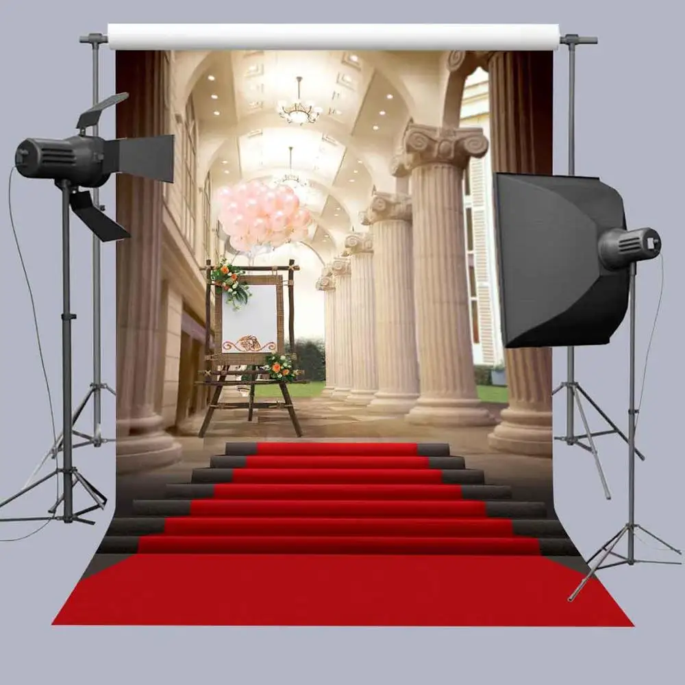 

MTMETY Luxury Hall Red Carpet Balloon Lights Flashed Backdrop Customized Wedding Birthday Party Background for Photo Studio