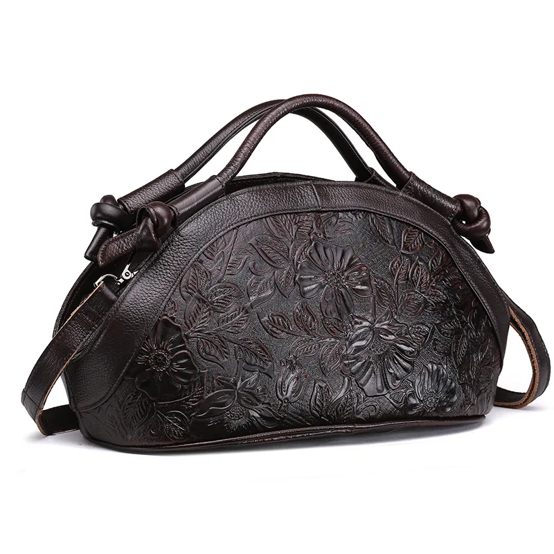 

Women Oil Wax Cowhide Luxury Rose Pattern Shoulder Crossbody Tote Bags Floral Embossed Handbag Genuine Leather Messenger Bags
